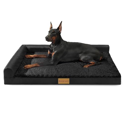 Patas Lague Orthopedic Dog Bed Large Sized Dog 36''X24'', Waterproof L Bolster Medium Pet Sofa Beds with Removable Washable Cover, Soft Pet Couch Crate Mat with Nonskid Bottom, Black