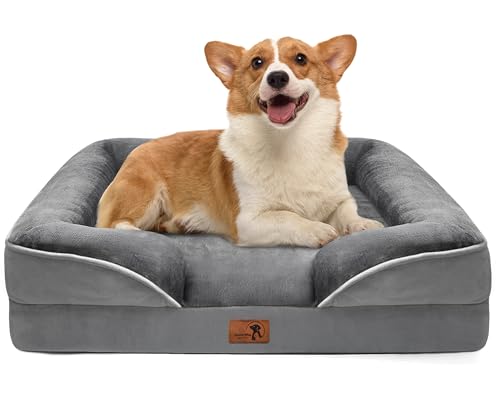 Spotted Play Orthopedic Dog Bed with Sides - Dog Sofa Beds for Medium Dogs, Supportive Foam Pet Couch Bed with Washable Removable Cover, Waterproof Lining and Non-Slip Bottom, Grey - M