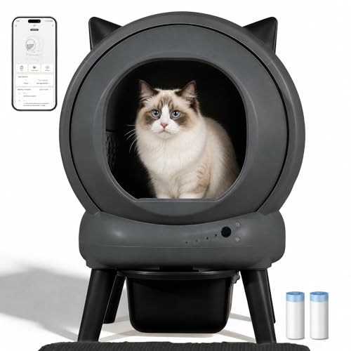 Petcharm Self Cleaning Litter Box Automatic for Cats 2.5-18 lbs | 50L Cat Litter Box, 9-Sensors Anti-Pinch Safety, Child Lock, Odor-Sealed 7.2L Waste Bin, Detachable Design for Easy Cleaning