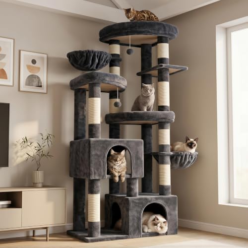 Hey-brother Cat Tree, 67.3 Inches Tower with 3 Soft Platform Beds, 2 L — Build quality and design details up close
