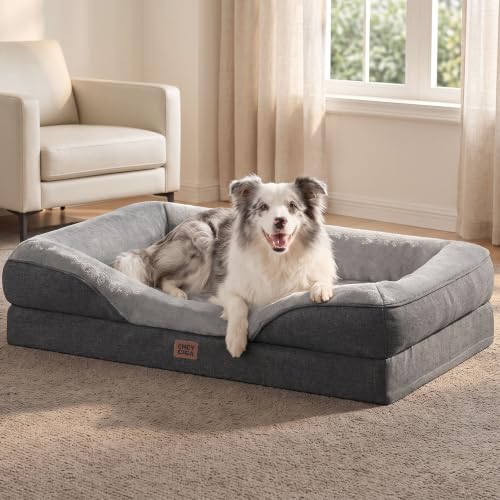 EHEYCIGA Orthopedic XL Dog Bed for Large Sized Dog, 42x30 Inch Extra Large Memory Foam Dog Couch Bed with Sides, Waterproof Liner & Washable Removable Cover, Bolster Pet Sofa, Grey