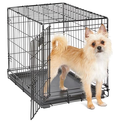MidWest Homes for Pets 24-Inch iCrate for Small Breeds, 12-20 lbs, Single Door Folding Dog Crate with Divider Panel, Leak-Proof Tray & Secure Latch, Portable, Durable & Easy to Assemble