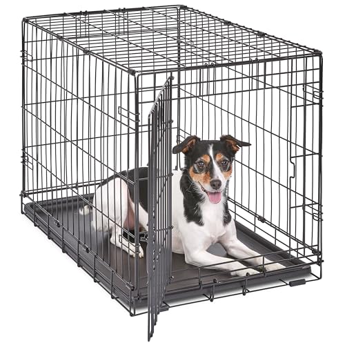 MidWest Homes for Pets 30-Inch iCrate for Medium Breeds, 21-40 lbs, Single Door Folding Dog Crate with Divider Panel, Leak-Proof Tray & Secure Latch, Portable, Durable & Easy to Assemble
