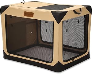 Garnpet 36 Inch Collapsible Soft Dog Crate for Large Dogs, 4-Door Foldable Travel Dog Kenn