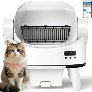Linvivon Self Cleaning Cat Litter Box for Multiple Cats, Open-Top Automatic Litter Box, Ap
