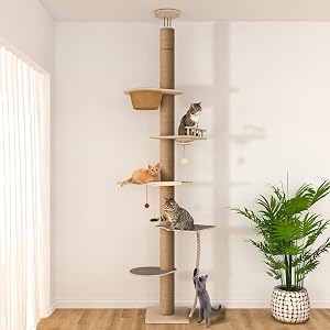Cat Tree Floor to Ceiling, Adjustable Height 82-120 in, 6-Level Cat Tower with Hammock &am