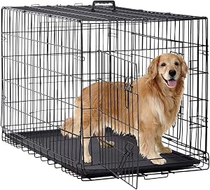 BestPet | Dog Crate | 48" | Black | Foldable Metal Kennel with Double Doors, Secure S