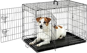 Sweetcrispy 36 Inch Dog Crate, Medium Crates Double Door Folding Metal Wire Dog Cage with 
