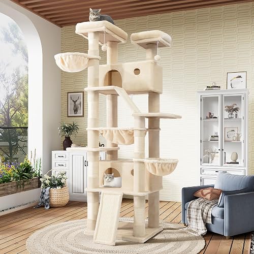 SHA CERLIN 81in Multi-Level Tall Cat Tree Tower for Indoor Kitties/Lar — Build quality and design details up close